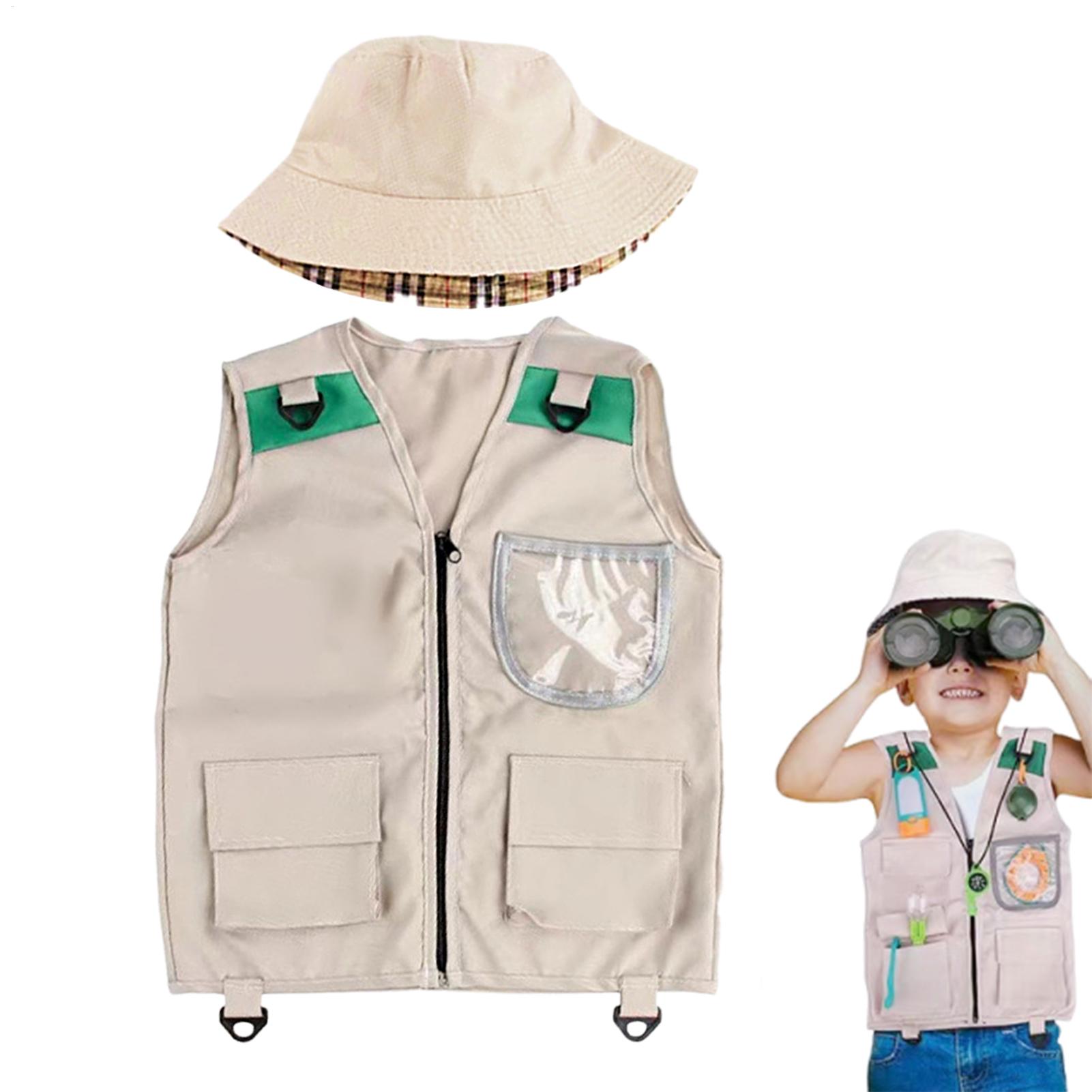 Kids Outdoor Adventure Kit - Safari Kinder Outdoor-Entdecker-Set, Cargo-Weste und Hut-Set,