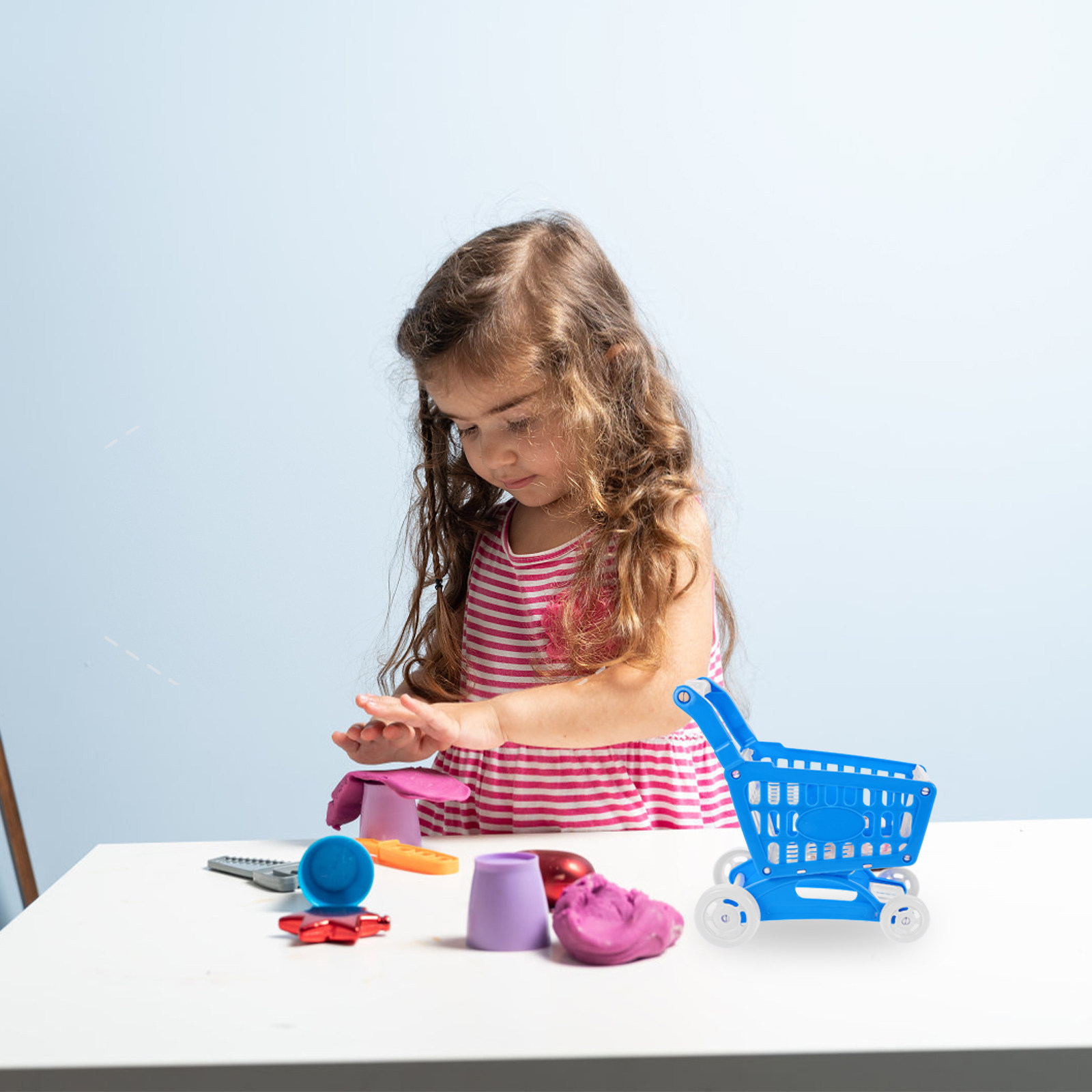 Kids Indoor Outdoor Cart - Mini-Supermarkt-Einkaufswagen Blau Realistischer Kleiner Einkaufskorb für