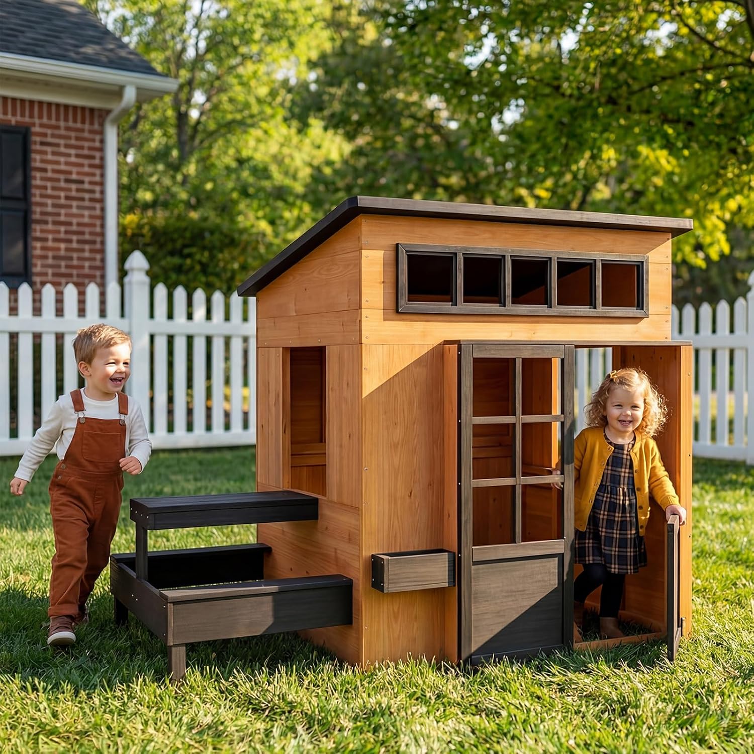 Kids Outdoor Chalkboard - Nordivale Outdoor-Spielhaus Modernes Kinder-Gartenhaus aus Tannenholz