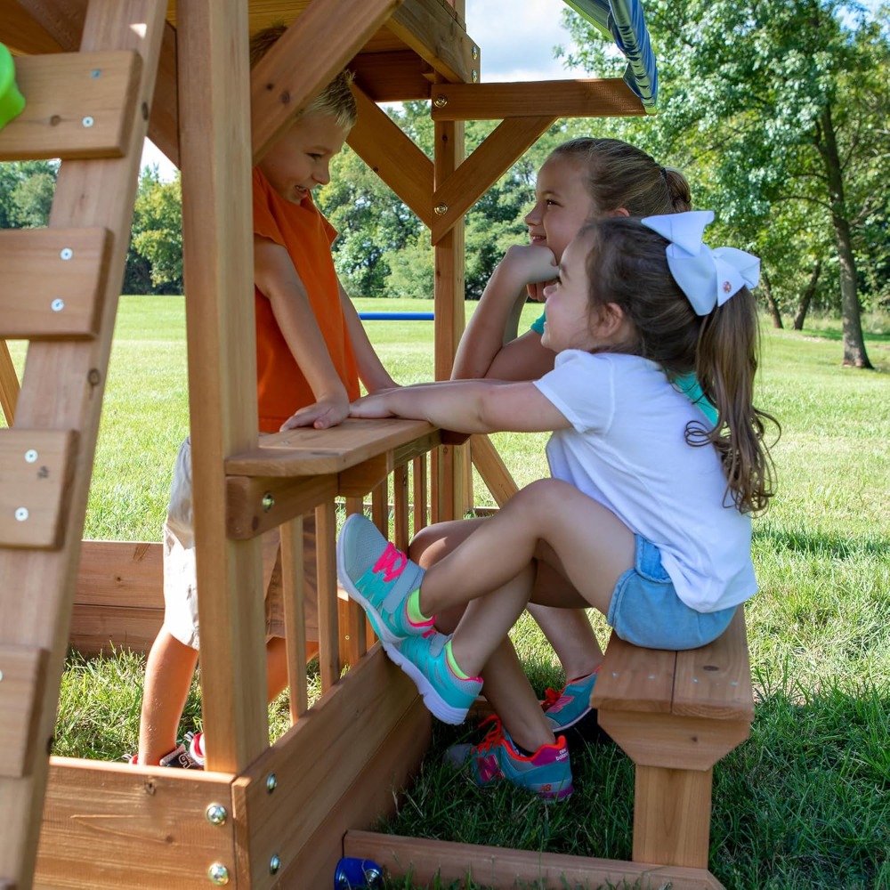 Kids Outdoor Monkey Bar Set - US-Versand: Zedernholz-Gartenschaukelset mit Wellenrutsche, Spielplattform und