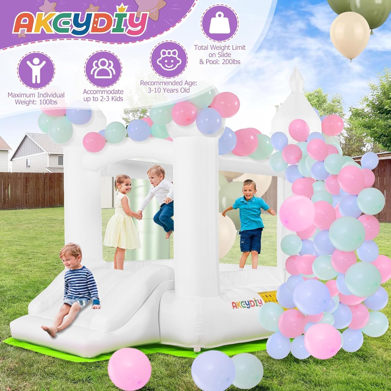 Weißes Hüpfburg-Set für drinne – Kids Outdoor Slide Bewertung und Preis