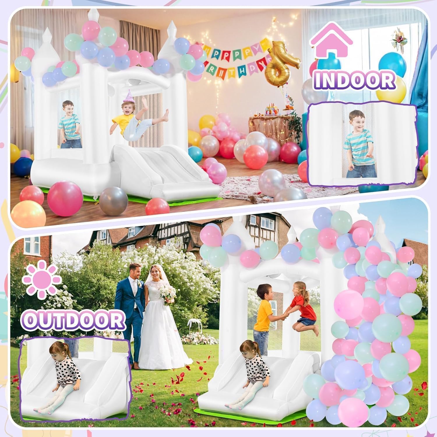 Weißes Hüpfburg-Set für drinne – Kids Outdoor Slide Bewertung und Preis