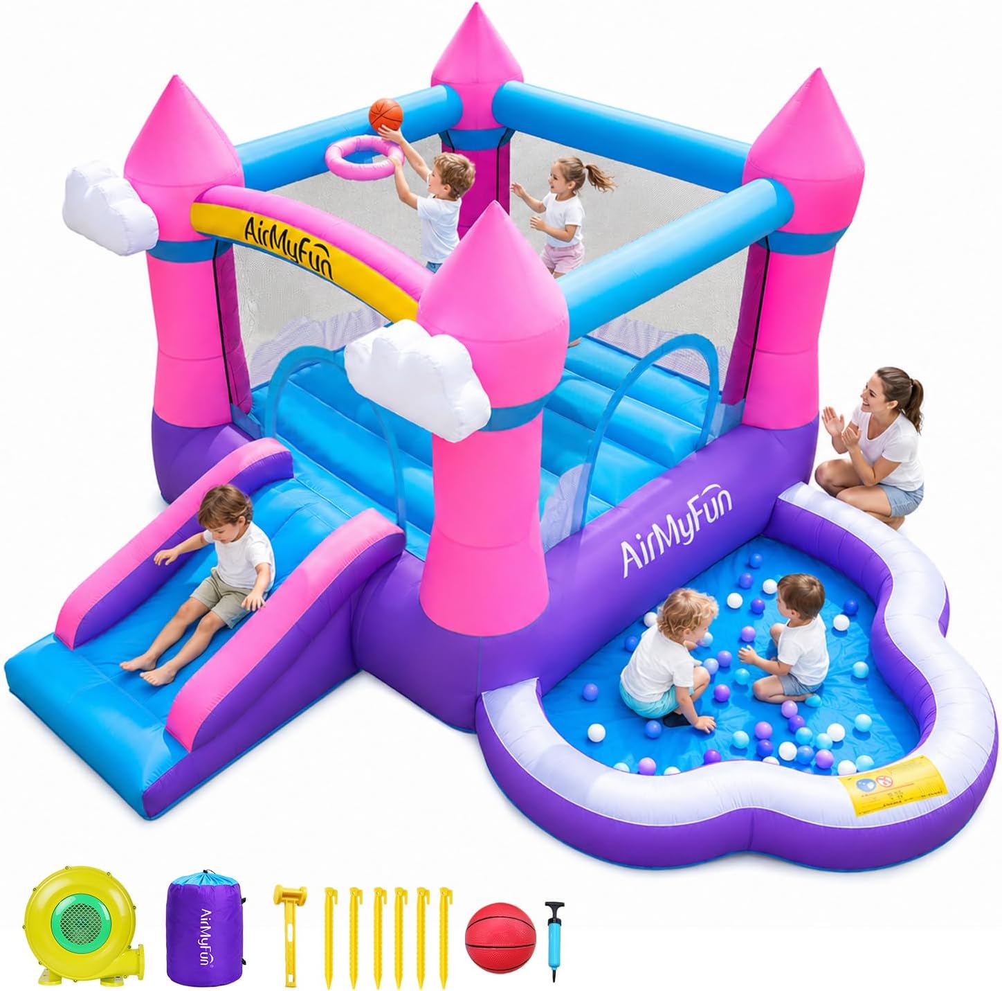 Rosa Aufblasbare Hüpfburg für  – Kids Outdoor Slide Bewertung und Preis
