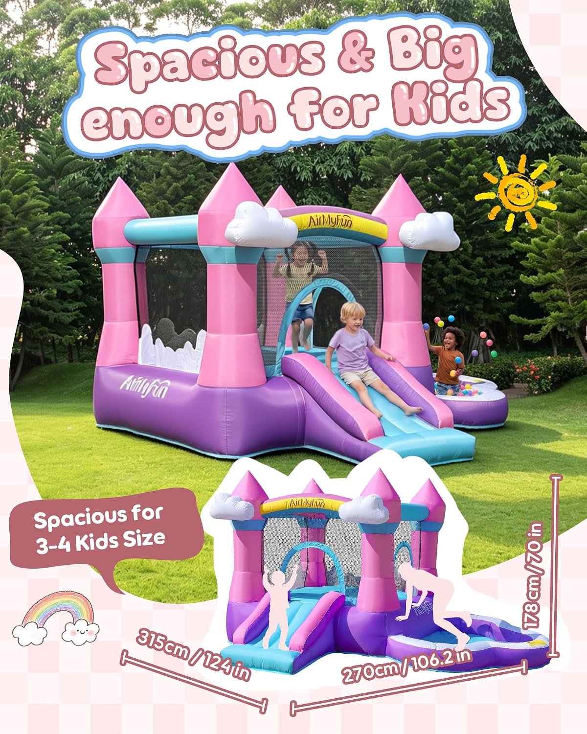 Rosa Aufblasbare Hüpfburg für  – Kids Outdoor Slide Bewertung und Preis