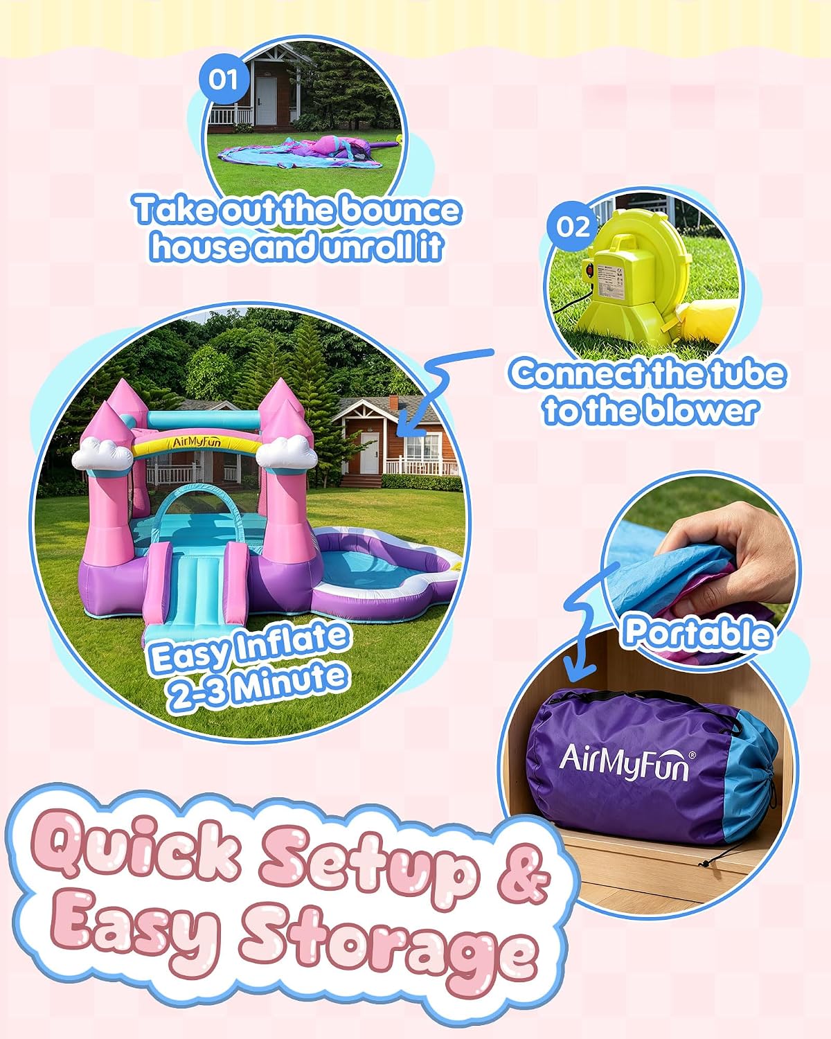 Rosa Aufblasbare Hüpfburg für  – Kids Outdoor Slide Bewertung und Preis