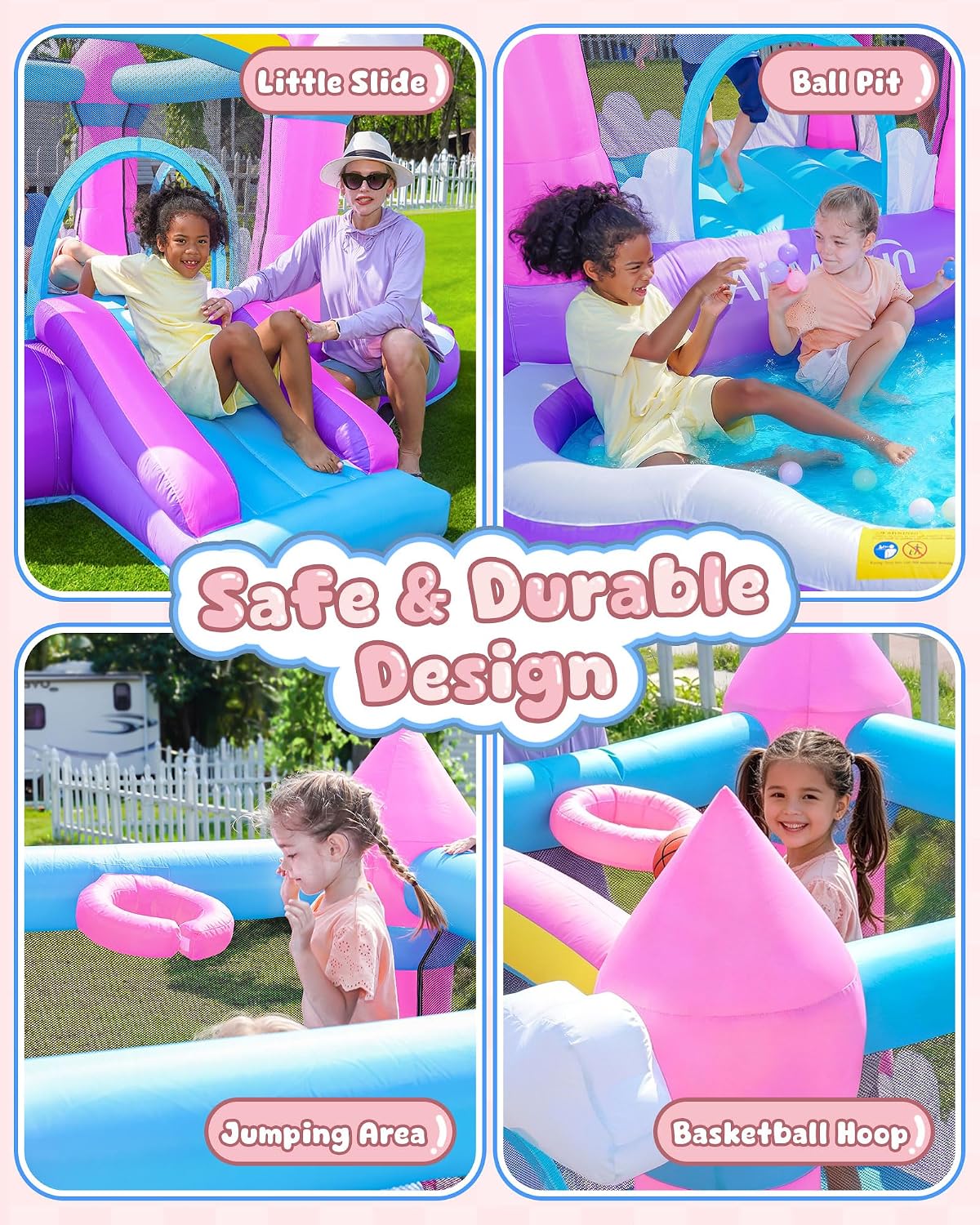 Rosa Aufblasbare Hüpfburg für  – Kids Outdoor Slide Bewertung und Preis